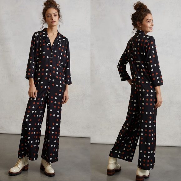 NWT Anthropologie Porridge Lacey LoveLand Silky Waistless Polka dot Jumpsuit S - Picture 1 of 16